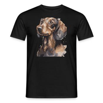 Aquarelles de portrait teckel - T-shirt homme - noir - Devant - AI Model Male 178 light (178cm)