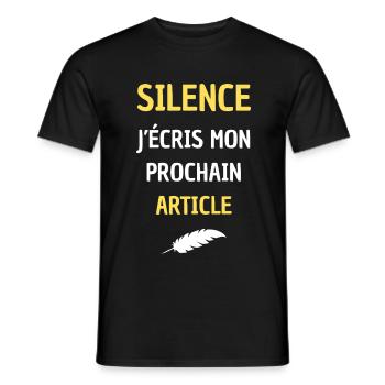 SILENCE I AM WRITING MY NEXT ARTICLE - Men's T-Shirt - black - Front - AI Model Male 178 light (178cm)