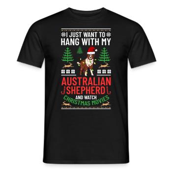 Berger australien Chien de Noël Chiot - T-shirt homme - noir - Devant - AI Model Male 178 light (178cm)