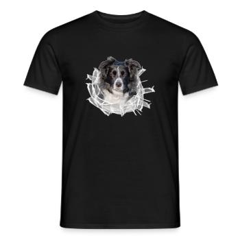 Border Collie im *Glas-Loch* - Männer T-Shirt - Schwarz - Vorne - AI Model Male 178 light (178cm)
