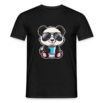 Panda with coffee cup and sunglasses - Men's T-Shirt - black - Front - AI Model Male 178 light (178cm)
