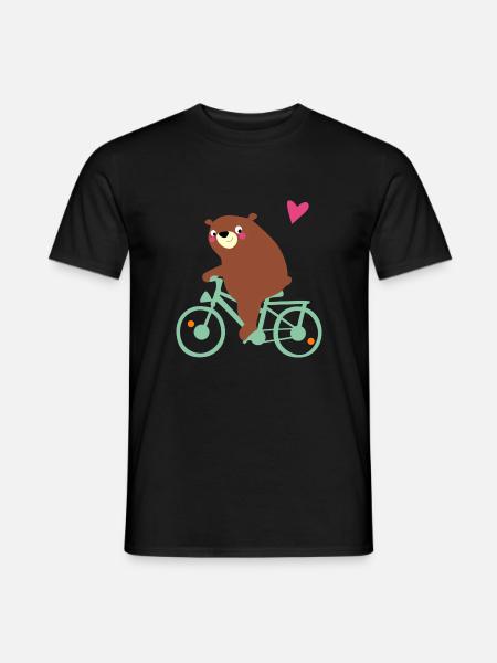 Bär fährt Fahrrad mit Herz - Männer T-Shirt - Schwarz