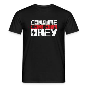 Consume Conform Obey! - Männer T-Shirt - Schwarz - Vorne - AI Model Male 178 light (178cm)