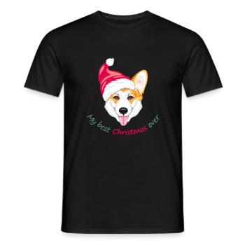 Corgi gallois souriant en chapeau de Père Noël - T-shirt homme - noir - Devant - AI Model Male 178 light (178cm)
