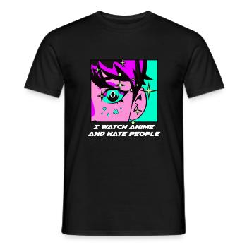 I watch anime Japanese manga introverted - Men's T-Shirt - black - Front - AI Model Male 178 light (178cm)