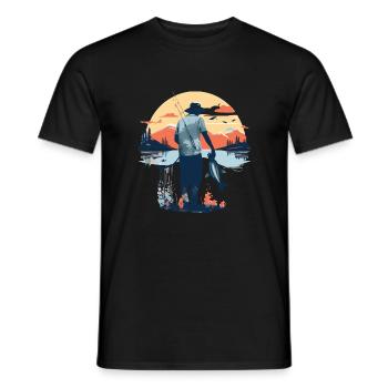 Angeln im See - Männer T-Shirt - Schwarz - Vorne - AI Model Male 178 light (178cm)
