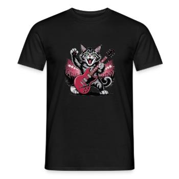Rocking Cat with Electric Guitar – Wild Music Design - Men's T-Shirt - black - Front - AI Model Male 178 light (178cm)