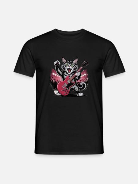 Rocking Cat with Electric Guitar – Wild Music Design - Men's T-Shirt - black