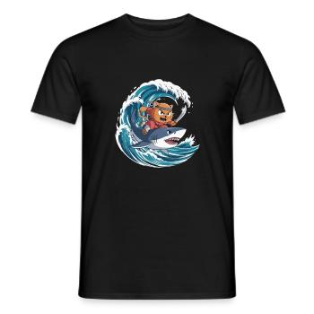 Ninja Katze reitet Hai – Lustiges Anime T-Shirt - Männer T-Shirt - Schwarz - Vorne - AI Model Male 178 light (178cm)