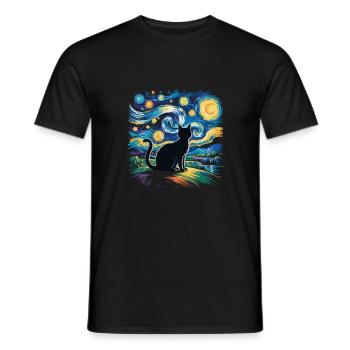 Künstlerische Sternennacht mit Katze – Van Gogh St - Männer T-Shirt - Schwarz - Vorne - AI Model Male 178 light (178cm)
