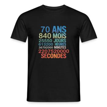 70 Ans – 840 Mois, 25 550 Jours, 2.2 Billion - Men's T-Shirt - black - Front - AI Model Male 178 light (178cm)