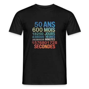 50 Ans – 600 Mois, 18250 Jours, 1,5 Milliard - Männer T-Shirt - Schwarz - Vorne - AI Model Male 178 light (178cm)