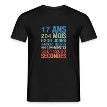 17 Ans – Le Temps en Secondes, Minutes - Men's T-Shirt - black - Front - AI Model Male 178 light (178cm)