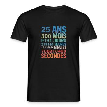 25 Ans de Vie – Un Quart de Siècle en Chiffres - Men's T-Shirt - black - Front - AI Model Male 178 light (178cm)