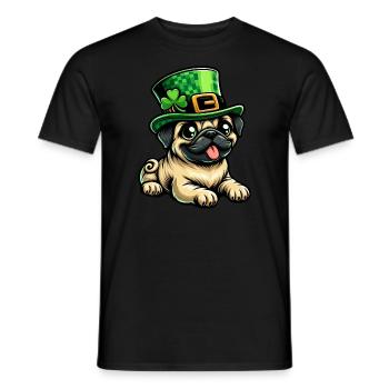 Cute Cartoon Pug St. Patrick's Day Dog - Men's T-Shirt - black - Front - AI Model Male 178 light (178cm)