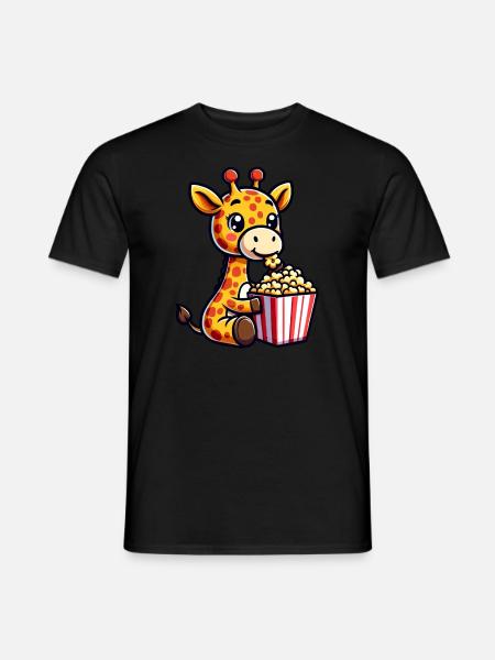 Süße Giraffe mit Popcorn Kino Karneval Comic - Männer T-Shirt - Schwarz
