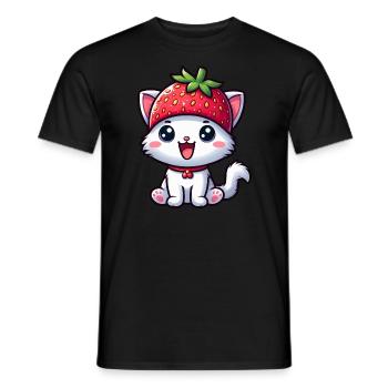 Chat fantaisiste avec fraise et chapeau aux fruits sucrés - T-shirt homme - noir - Devant - AI Model Male 178 light (178cm)