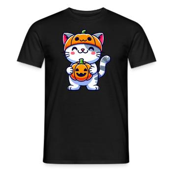 Chat d’Halloween fantaisiste avec citrouille et chapeau - T-shirt homme - noir - Devant - AI Model Male 178 light (178cm)