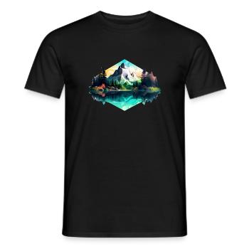 Beautiful landscape with mountains, gift hiking - Men's T-Shirt - black - Front - AI Model Male 178 light (178cm)