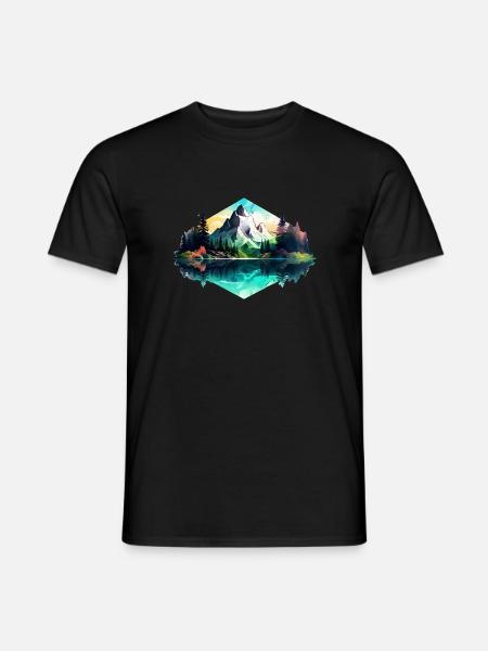 Beautiful landscape with mountains, gift hiking - Men's T-Shirt - black