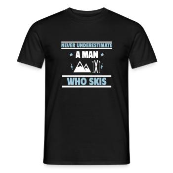 Unterschätze niemals einen Mann, der Ski fährt - Männer T-Shirt - Schwarz - Vorne - AI Model Male 178 light (178cm)