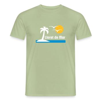 Lloret de Mar (île, palmier, soleil, oiseaux, mer) - T-shirt homme - vert sauge - Devant - AI Model Male 178 light (178cm)