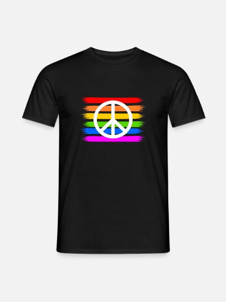 Peace Peacezeichen auf Regenbogenfahne regenbogen - Männer T-Shirt - Schwarz