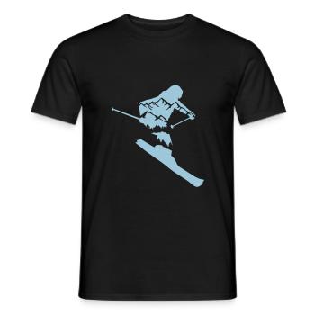 Skiing - skier and mountain silhouette - Men's T-Shirt - black - Front - AI Model Male 178 light (178cm)