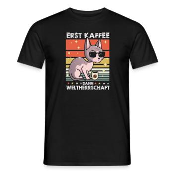 Sphynx Katze Kaffee-Sonnenbrille - Männer T-Shirt - Schwarz - Vorne - AI Model Male 178 light (178cm)