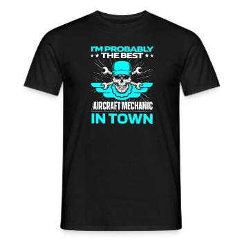 Airplane Mechanic Skull - Men's T-Shirt - black - Front - AI Model Male 178 light (178cm)