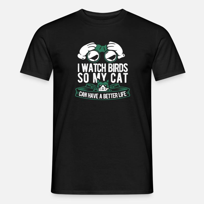 Vogelbeobachter Katze - Männer T-Shirt - Schwarz