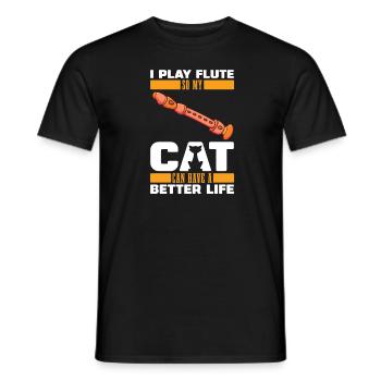 Flutist Flute Cat - Men's T-Shirt - black - Front - AI Model Male 178 light (178cm)