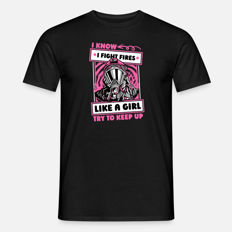 Feuerwehrmann Mädchen - Männer T-Shirt - Schwarz