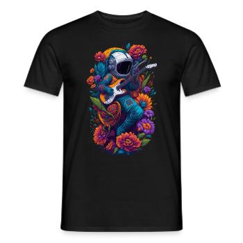 Astronaut with electric guitar and flowers illustration - Men's T-Shirt - black - Front - AI Model Male 178 light (178cm)