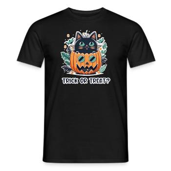 Niedliche schwarze Katze sitzt in lustigem Gesicht Kürbis - Männer T-Shirt - Schwarz - Vorne - AI Model Male 178 light (178cm)