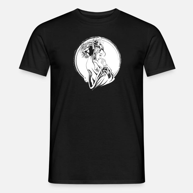 Geisha Blumen - Männer T-Shirt - Schwarz