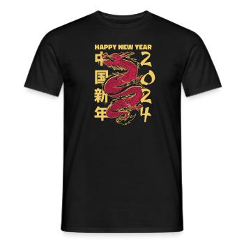 Année du Dragon 2024 - T-shirt homme - noir - Devant - AI Model Male 178 light (178cm)