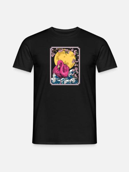 Flamingo Japan Cherry Blossom Moon - Männer T-Shirt - Schwarz
