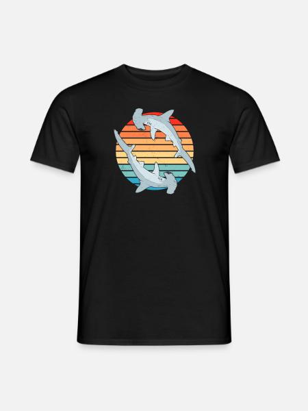 Hammerhead Shark Retro Sunset - Men's T-Shirt - black