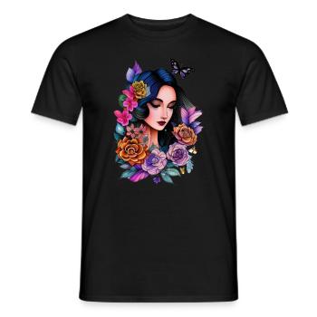 Butterfly Flower Girl - Illustration de pin-up de tatouage - T-shirt homme - noir - Devant - AI Model Male 178 light (178cm)