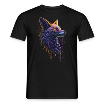 Orange and Purple Paint Fox Head Illustration Desi - Men's T-Shirt - black - Front - AI Model Male 178 light (178cm)