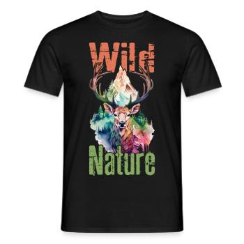 Cerf Nature sauvage Bois Forêt animale Montagnes sauvages - T-shirt homme - noir - Devant - AI Model Male 178 light (178cm)