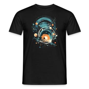 Retro space pattern in blue, turquoise, orange and beige - Men's T-Shirt - black - Front - AI Model Male 178 light (178cm)
