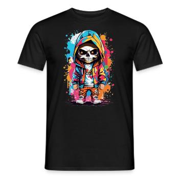 Buntes Skull Totenkopf Design: Attitude - Männer T-Shirt - Schwarz - Vorne - AI Model Male 178 light (178cm)