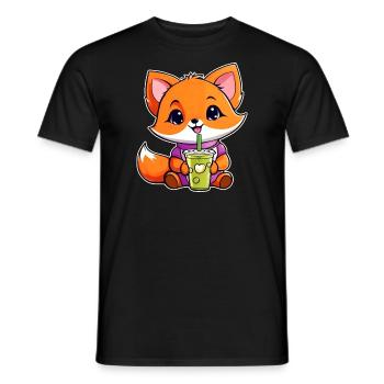 Cute Fox with Bubble Tea - Men's T-Shirt - black - Front - AI Model Male 178 light (178cm)