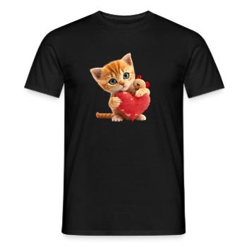 chaton avec un grand coeur - T-shirt homme - noir - Devant - AI Model Male 178 light (178cm)