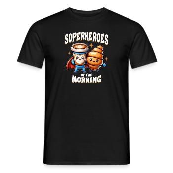 Cappuccino and croissants superheroes - Men's T-Shirt - black - Front - AI Model Male 178 light (178cm)