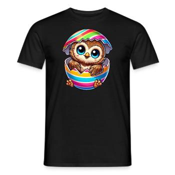 Mignon hibou dessin animé éclosion d’œuf de Pâques - T-shirt homme - noir - Devant - AI Model Male 178 light (178cm)