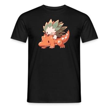 Niedlicher Igel reitet auf Dino - Männer T-Shirt - Schwarz - Vorne - AI Model Male 178 light (178cm)