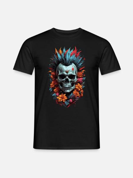 Blumen-Punk-Schädel - Männer T-Shirt - Schwarz